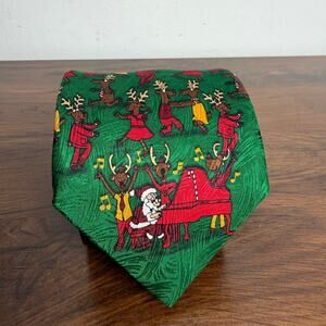 JZ‎ Richards Mens Tie Christmas Green Santa + Reindeers